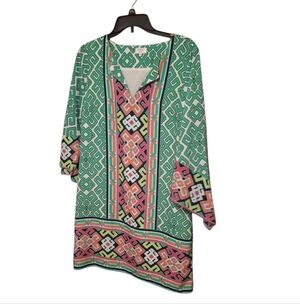 Crown & Ivy Colorful Abstract Geometric Scarf Sleeved Dress Ladies 8 Lunch date